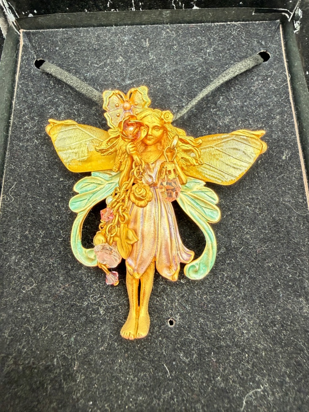 Vintage Signed Retired Kirks Folly Primrose Fairy Large Gold Tone Pendant/Brooch